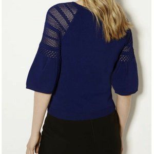 Karen Millen Knitted Bell Sleeve Knitted Lace Blue Cocktail Top Sweater